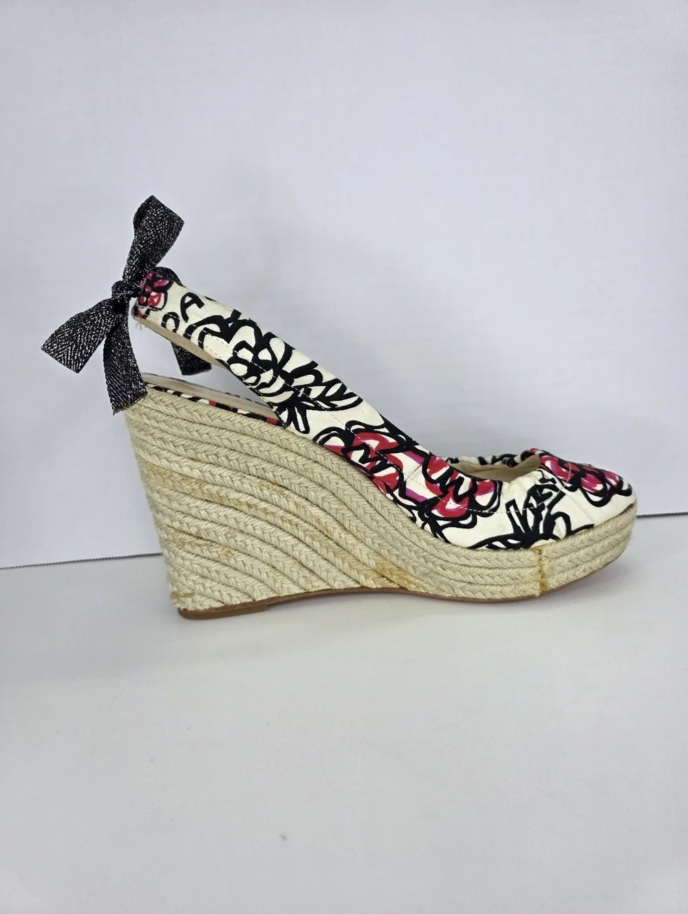 Coach Women's Maritza Wedge Espadrilles Multicolor Floral Bow Tye Back Size 9.5B